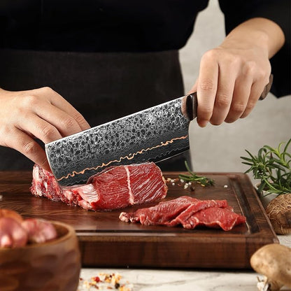 Wakoli Kawa Nakiri Knife, 7.1-Inch Blade Damascus Chef Knife | 67-Layer Damascus Steel with VG10 Core | Copper Inlay | Maple Stabilized Wood Handle | Professional Kitchen Knife