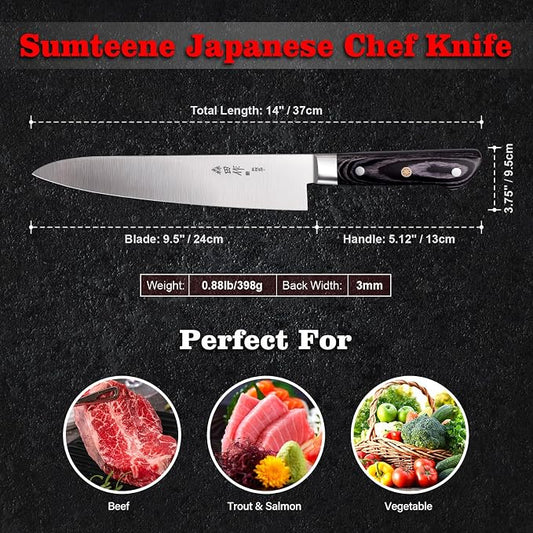 Japanese Chef Knife 9.5 inches, Professional Sushi Knife with Pakkawood Ergonomic Handle, Sharp for Household or Work