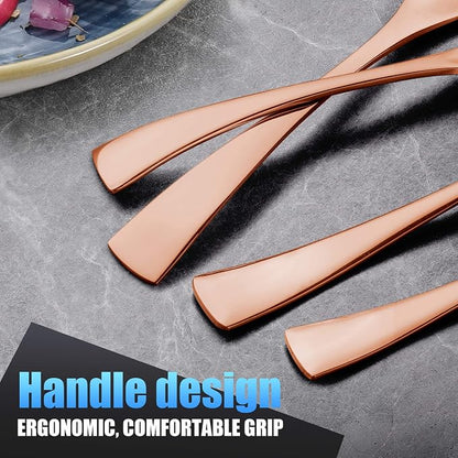 Lemeya 20-Pieces Rose gold Silverware Set for 4,Heavy Duty 18/10 Stainless Steel Flatware Set with Forged Stand Knives,Modern Cutlery Utensil Set,Mirror Polished,Dishwasher Safe