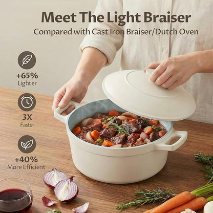 BEZIA 5.7 Quart Nonstick Ceramic Dutch Oven Style Stock Pot with Lid, Lightweight Die-Cast Aluminum Cooking Pot for Family Stew & Braising, Induction Ready Soup Pot, Oven Safe, Serves 3-5 People