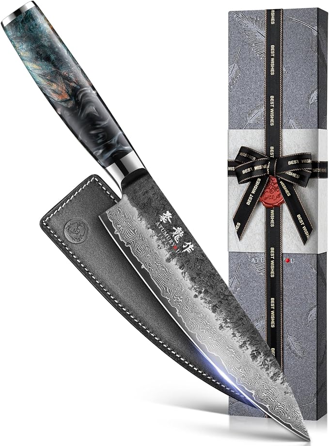Japanese Chef Knife 8", Hand Forged 67-Layer Damascus VG10 Core Kitchen Knife for Home & Professional Chefs, Razor Sharp Chef's Knives with Leather Sheath, Premium Father Day Gift for Dad Husband
