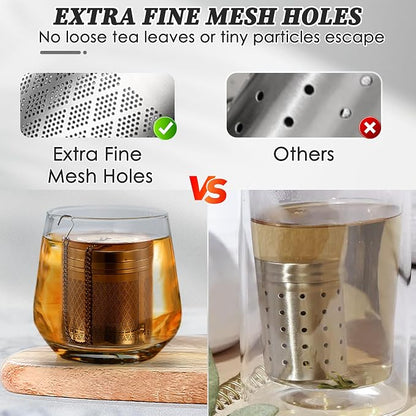 Yoassi Tea Infusers for Loose Tea, Extra Fine Mesh Tea Strainers, 18/8 Stainless Steel Loose Leaf Tea Steeper Tea Diffusers with Extended Chain Hook and Drip Tray 1 Pack