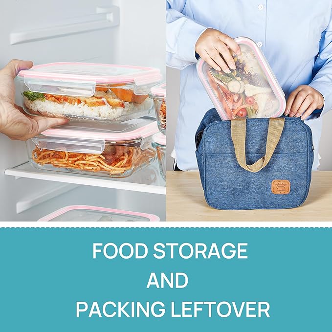 Vtopmart 5Pack 22oz Glass Storage Containers with Lids, Glass Meal Prep Food Container Sets with Snap Airtight Lid for Microwave, Oven, Freezer and Dishwasher, Pink