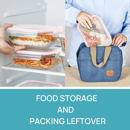 Vtopmart 5Pack 22oz Glass Storage Containers with Lids, Glass Meal Prep Food Container Sets with Snap Airtight Lid for Microwave, Oven, Freezer and Dishwasher, Pink