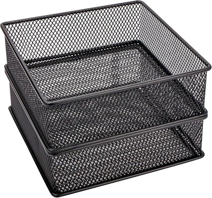Annova Mesh Stackable Drawer Cabinet and Shelf Organizer Bins Storage Basket School Office Supply Holder Tray- Set of 2 (Black, 6x6x2 Inch)