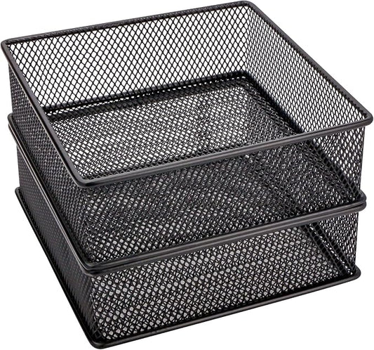 Annova Mesh Stackable Drawer Cabinet and Shelf Organizer Bins Storage Basket School Office Supply Holder Tray- Set of 2 (Black, 6x6x2 Inch)
