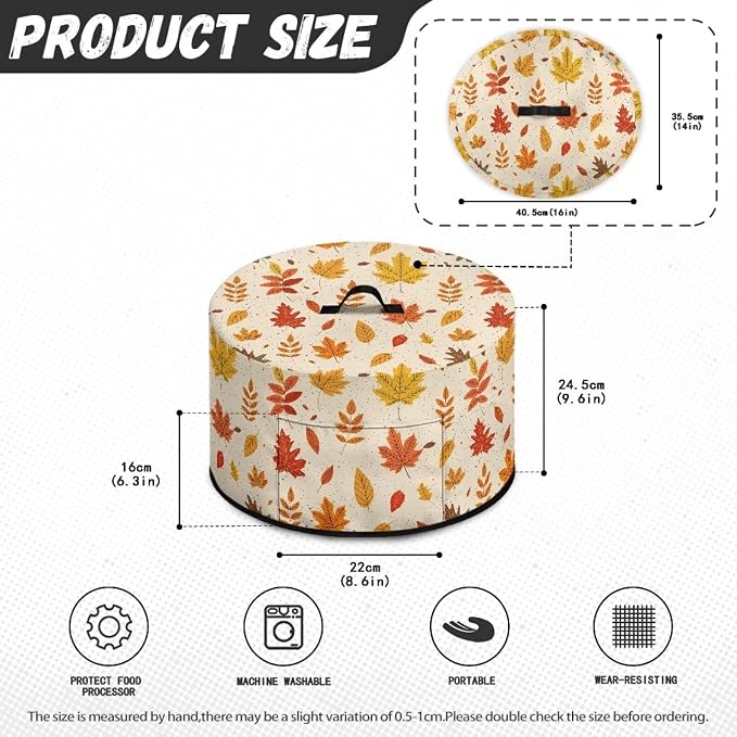 Autumn Leaves Slow Cooker Dust Cover Compatible with 6-8 qt Crock for Pot Small Kitchen Appliance Decor Dust Cover with A Top Handle and Pocket