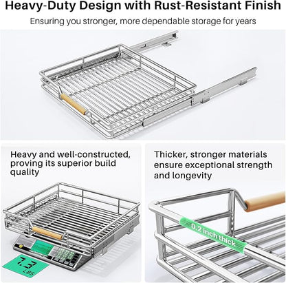 Pull out Cabinet Organizer, 18"W X 21"D, Heavy Duty Smooth Sliding Under Cabinet Shelves for Pots and Pans, Full-Extension Roll out Drawers, Slide out Organization for Home Kitchen Pantry