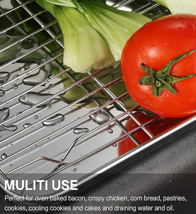 9 Pcs Stainless Steel Baking Sheet Tray Cooling Rack with Silicone Baking Mat Set, and 6 Pcs Glass Measuring Cups with Lids Set, for baking, Kitchen