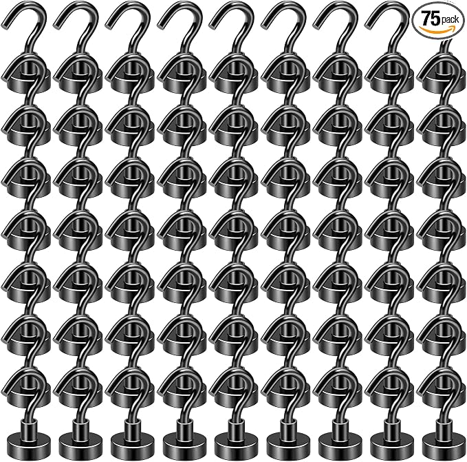 DIYMAG Magnetic Hooks, 30Lbs Strong Heavy Duty Cruise Magnet S-Hooks for Classroom, Fridge, Hanging, Cabins, Grill, Kitchen, Garage, Workplace and Office Etc, (75 Pack-Black)