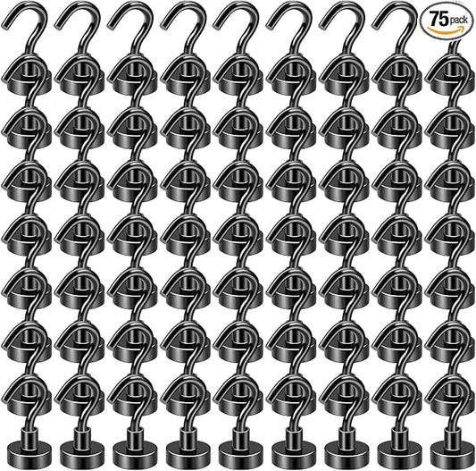 DIYMAG Magnetic Hooks, 30Lbs Strong Heavy Duty Cruise Magnet S-Hooks for Classroom, Fridge, Hanging, Cabins, Grill, Kitchen, Garage, Workplace and Office Etc, (75 Pack-Black)