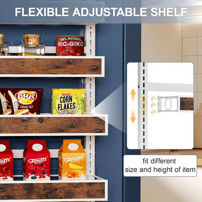 6 Tier Over The Door Pantry Orangizer 2 IN 1 Wall Mounted or Hanging Spice Rack with Adjustable Wood Basket,Heavy Duty Seasoning Storage Shelf for Kitchen Pantry and Bathroom