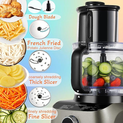 11-in-1 Food Processor and Blender Combo, 14 Cup Food Processor with Large Chute, 51 oz for Smoothies & Ice, for Chopping, Grinding, Slicing, Shredding, Purees & Dough, Dishwasher Safe