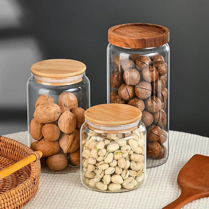 Custde Glass Jar with Lid, 17 FL oz Airtight Glass Storage Jar Glass Food Storage Containers for Kitchen Counter, Pantry, Decorative Jar for Coffee, Sugar, Candy Cute (Wooden 17 FL OZ)