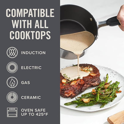 Zakarian x Dash TruPro® Nonstick Stainless Steel Stacking Sauce Pan Set - Compact Cookware Set for Everyday Cooking - Non-Stick, Space-Saving, and Oven-Safe - Black, 6-Piece Set