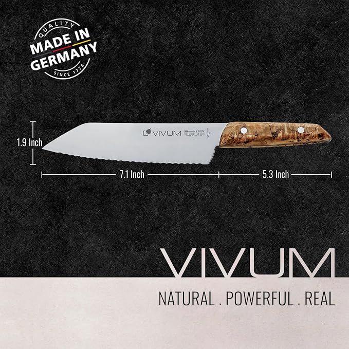 F. DICK – VIVUM Allround Knife – Universal Knife with scalloped edge - 7" blade & 58 HRC - all foods with a hard crust or shell - Stainless steel - Ultra sharp - Birchwood handle – Made in Germany