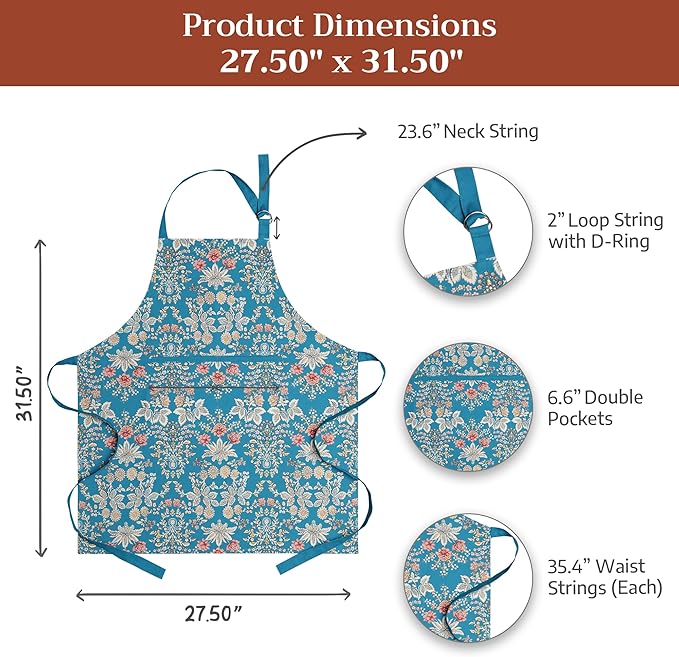 Maison d' Hermine 100% Cotton Apron for women with Pocket Kitchen Chef Apron for Men Cooking Spring Summer