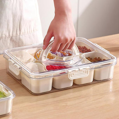 2Pack Snackle Box with Handle for Food Serving Tray Snack Platter with Lids Stackable Fruit&Veggie Container with 8 Small Removable Boxes for Snack Charcuterie Candy Nuts Spice