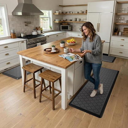 Kitchen Mat Cushioned Anti Fatigue for Floor, Non-Slip Waterproof Comfort Rug for Kitchen Sink, Standing Desk & Laundry, 17.3"x39", Black