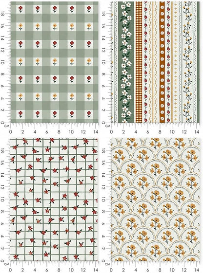 Cotton Patchwork Quilting Fabric Panel – 155×100 cm, 100% Cotton, Made in Türkiye (PRT_KUP 01-001) (Spring Blossom Patchwork, 5 pcs (23.6x11.8 inc))