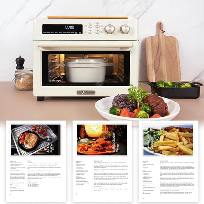 VAL CUCINA Retro 26.3 QT Infrared Heating Air Fryer Toaster Oven,Large Countertop Convection Oven 10-in-1 Combo, 6-Slice Toast, Enamel Baking Pan Easy Clean with Recipe Book, Almond Yellow Color