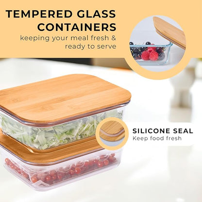 Prosumer's Choice Glass Food Storage Containers with Bamboo Lids (Pack of 2) - Stackable Meal Prep Container - Airtight Glass Food Containers with Lids - Reusable Lunch Pack - 36 Oz