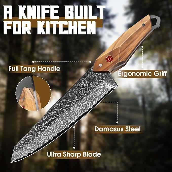 TAN REN Damascus Chef Knife 6 inch with Sheath, Razor Sharp Japanese Kiritsuke Knife, Full Tang Damascus Kitchen Knives with Wooden Handle, Kitchen Gift for Men and Women