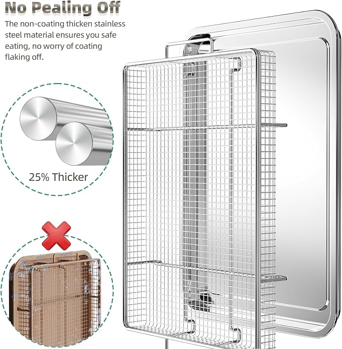Air Fry Basket for Oven, 25% Thicker, OPENICE 3 Set Oven Air Fryer Basket and Tray with Magnetic Cheat Sheet, Crisper Tray and Pan for Oven with Air Fry Option