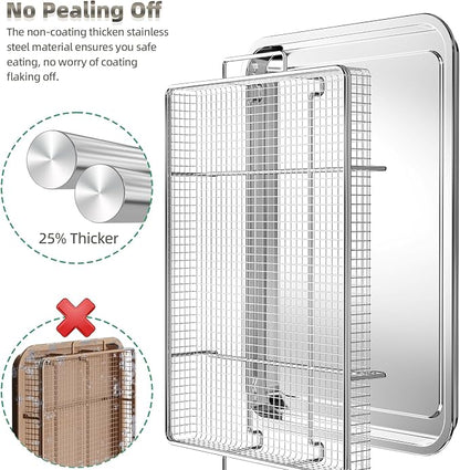 Air Fryer Basket for Oven, 25% Thicker, OPENICE 2 Set Oven Air Fryer Basket and Tray with Magnetic Cheat Sheet, Stainless Steel Air Fryer Pans and Crisper Tray for Convention