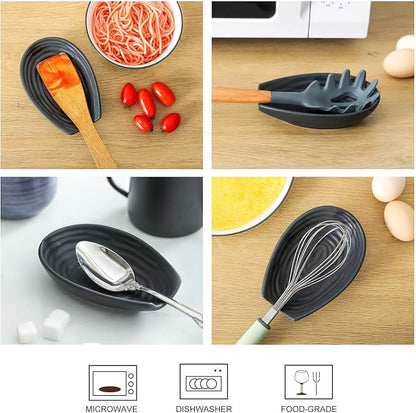 Hasense Spoon Rest for Kitchen Countertop and Stove Top, Stable Heat-resistant Spoon Holder for Home Kitchen Coffee Bar Cooking, Matte Black Utensil Rest for Spatula Ladles Tongs, 1 PC