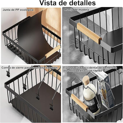 2 Pack No Drill Pull Out Cabinet Organizer, Carbon Steel Slide Out Drawer with Nano Adhesive, Kitchen Pantry Bathroom Under Cabinet Storage, Black