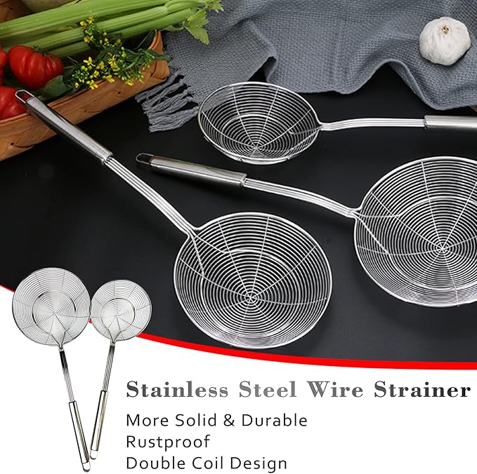 Tenta tenta kitchen Solid Stainless Steel Spider Strainer Skimmer Ladle for Cooking and Frying, Kitchen Utensils Wire Strainer Pasta Strainer Spoon. (7 inch 1pc)