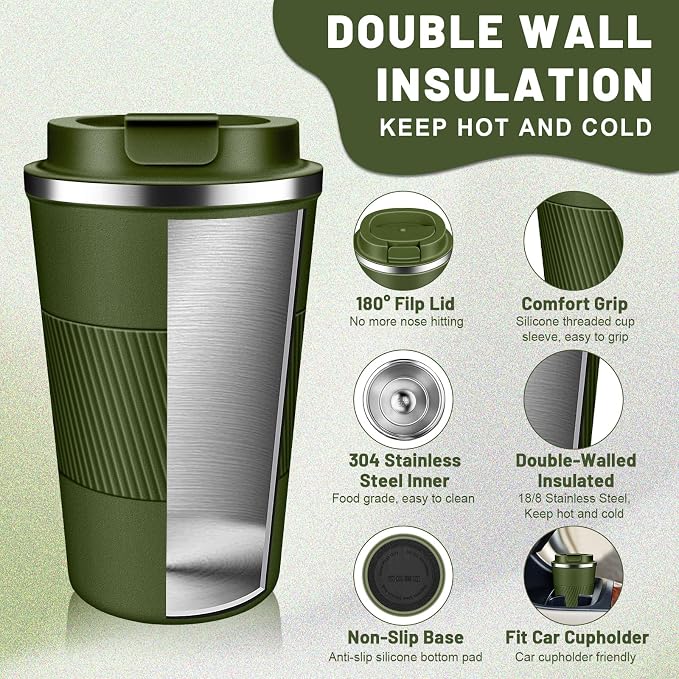 DUBUXW Insulated Coffee Tumblers with Flip Lid 12oz / 17oz, Stainless Steel Travel Coffee Mug Leak Proof, Vacuum Insulated Coffee Mug Reusable Cup, Keeps Cold and Hot for Coffee Tea