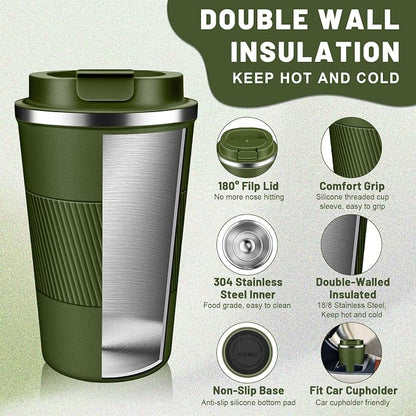 DUBUXW Insulated Coffee Tumblers with Flip Lid 12oz / 17oz, Stainless Steel Travel Coffee Mug Leak Proof, Vacuum Insulated Coffee Mug Reusable Cup, Keeps Cold and Hot for Coffee Tea