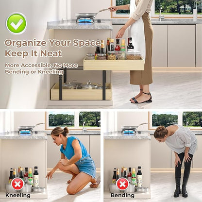COOLBEBE 2 Tier Pull Out Drawers for Cabinets, 17"W x 21"D Double Tier Slide Out Wood Drawer Shelf Organizer, Soft Close Heavy-Duty Cabinet Pull Out Shelves for Kitchen Pantry Bathroom Storage