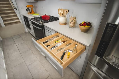 Rev-A-Shelf Custom Trim-to-Fit Silverware Drawer Organizer For Kitchen Utensils, Cutlery Cabinet Storage Divider Insert, 18.5" x 22", Maple Wood, 4WUT-1