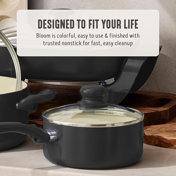 GreenLife 2 Quart Nonstick Saucepan with Lid, Non-Toxic Ceramic Pot, Dishwasher Safe, Stay-Cool Handle, Induction Ready, Fast Heating, PFAS Free, Easy Clean, Graphite Black