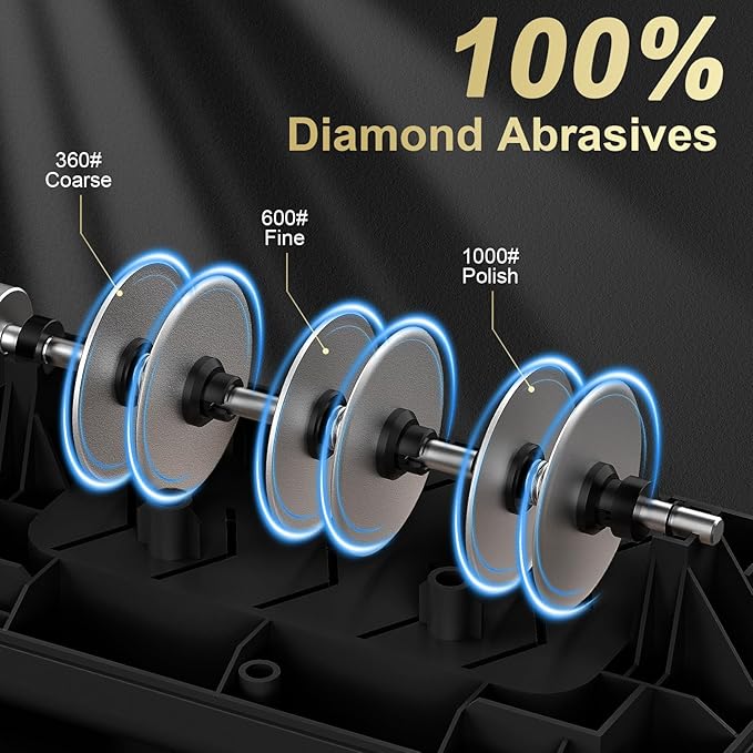 Knife Sharpener Electric for Kitchen Knives, with 100% Diamond Abrasives and Precision Angle Guides, 3-Stage Professional Automatic Quickly Sharpening/Polishing
