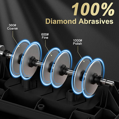 Knife Sharpener Electric for Kitchen Knives, with 100% Diamond Abrasives and Precision Angle Guides, 3-Stage Professional Automatic Quickly Sharpening/Polishing
