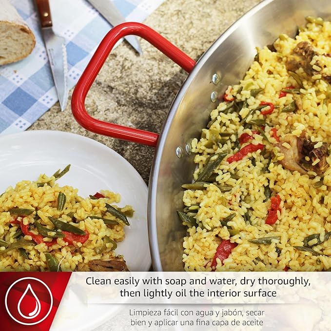 Magefesa 36" Carbon Steel Paella Pan – 91 cm - 37 Servings, Durable & Lightweight with Dimpled Surface, Ideal for Outdoor Cooking & Traditional Valencian Paella