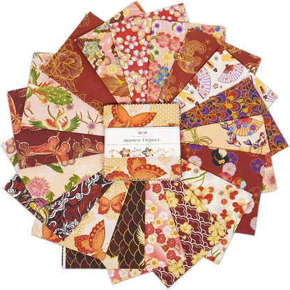 Soimoi 40Pcs 10" x 10" DIY Cotton Fabric Squares, 10" Layer Cake Squares Patchwork, Pre-Cut Quilt Charm Pack, DIY Sewing Quarters Bundle, Quilting Fabric Bundles- Japanese Elegance