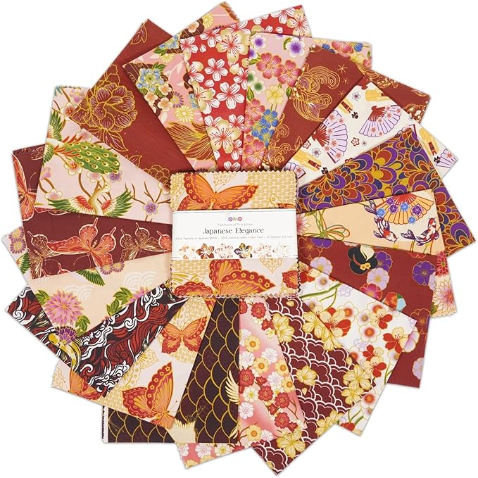 Soimoi 40 Pcs 5 x 5 inches Quilting Fabric Bundles Precut, DIY Cotton Fabric Squares, Printed Layer Cakes Patchwork Materials for Crafts Cloths Decor,Charm Squares for Quilts,Sewing- Japanese Elegance
