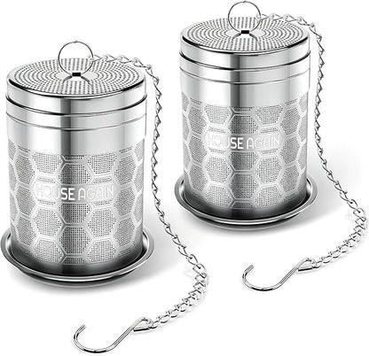 House Again 2 Pack Large Tea Infusers, Extra Fine Mesh Tea Strainers for Loose Tea, Slim Lid & 304 Stainless Steel, Filter Bags Diffusers, Loose Leaf Tea Steeper for Brew Tea Spices & Seasonings