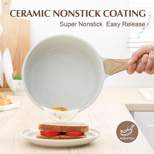 SENSARTE White Ceramic Nonstick Saucepan with Lid 2.0 Quarts, Small Cooking Pot with Stay Cool Handle, Induction Compatible Saucepot, White Granite Coating, Free of Intentionally Added PTFE/PFOA/PFAS