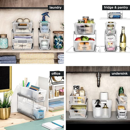 madesmart Mini 2 Tier Organizer, Pack of 4, Frost