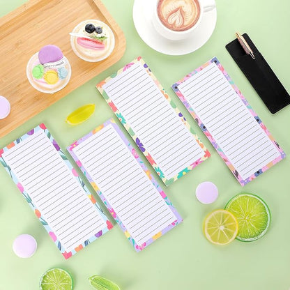 Thboxes 4 Pack Magnetic Note Pad for Fridge with Pen Holder, Totally 200 Sheets Grocery List Magnet Pad for Refrigerator Magnetic Shopping List Pad（Floral Design）