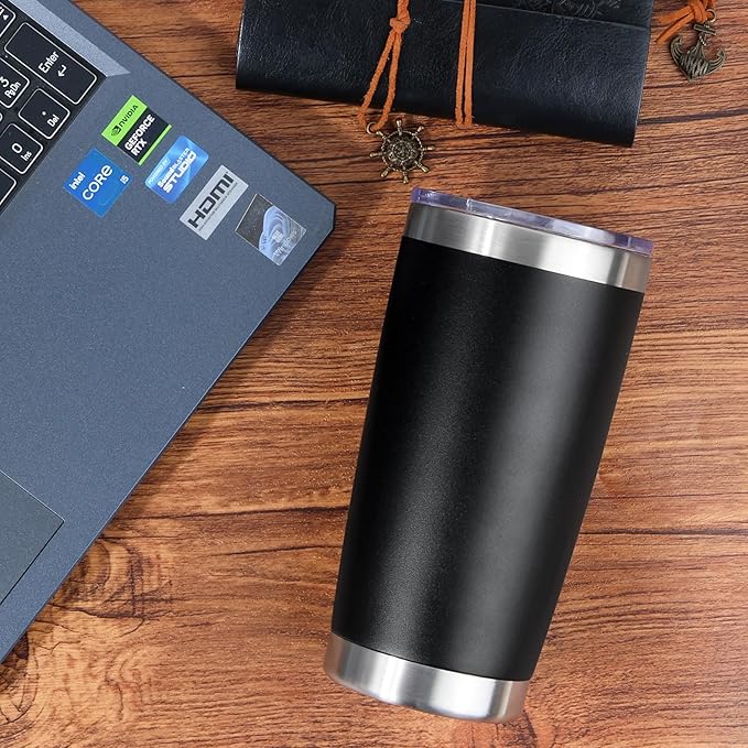 20oz Stainless Steel Tumbler with Lid, Travel Mug - Double Wall Vacuum Powder Coated Cup - Black, 1 Pack