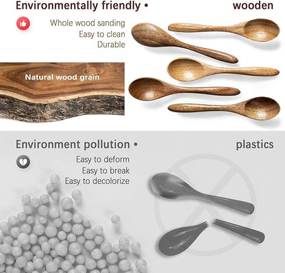 7 PCS Small Wooden Spoons, 5.8 Inch Honey Spoons for Tea, Acacia Wooden Honey Teaspoon for Coffee, Little Tiny Wood Spoons, Bamboo Table Spoon for stirring, Wooden Spoons for Utensils Set