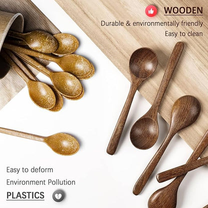 4 PCS Wooden Spoons for Eating, 7 inch Wooden Honey Spoons for Tea, Wood Teaspoons for Stirring Coffee, Padauk Wood Table Spoon for Cooking, Small Serving Spoon for Soup, Desserts & Cereal