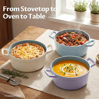 BEZIA 5.7 Quart Nonstick Ceramic Stock Pot with Lid, Lightweight Die-Cast Aluminum Dutch Oven Style Cooking Pot for Soup, Family Stew & Braising, Oven Safe Casserole, Induction Ready, for 3-5 People